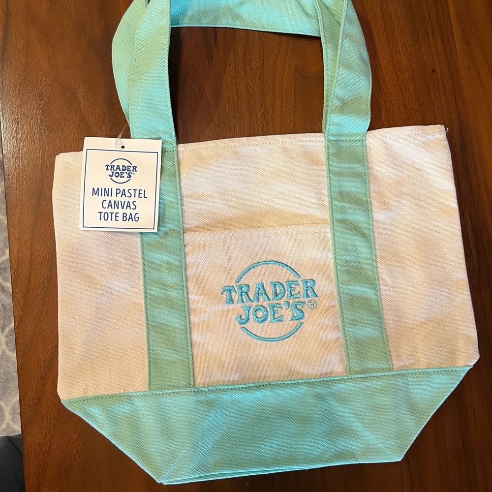 Trader Joe’s mint green and Cream Canvas Tote Bag